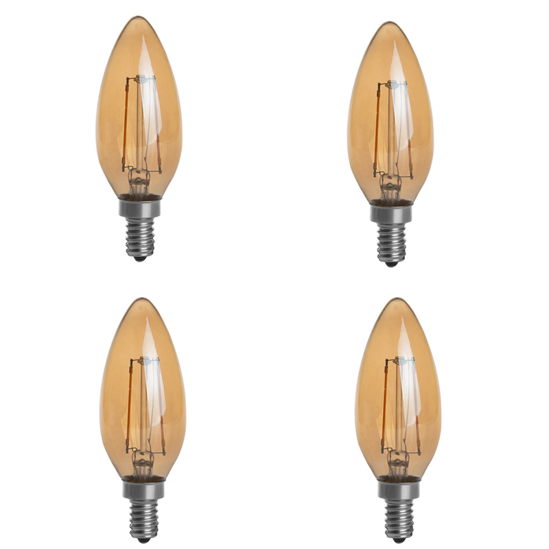 Gold Tint B10 E12 2W LED Vintage Antique Filament Light Bulb, 25W Equivalent, 4-Pack, AC100-130V or 220-240V